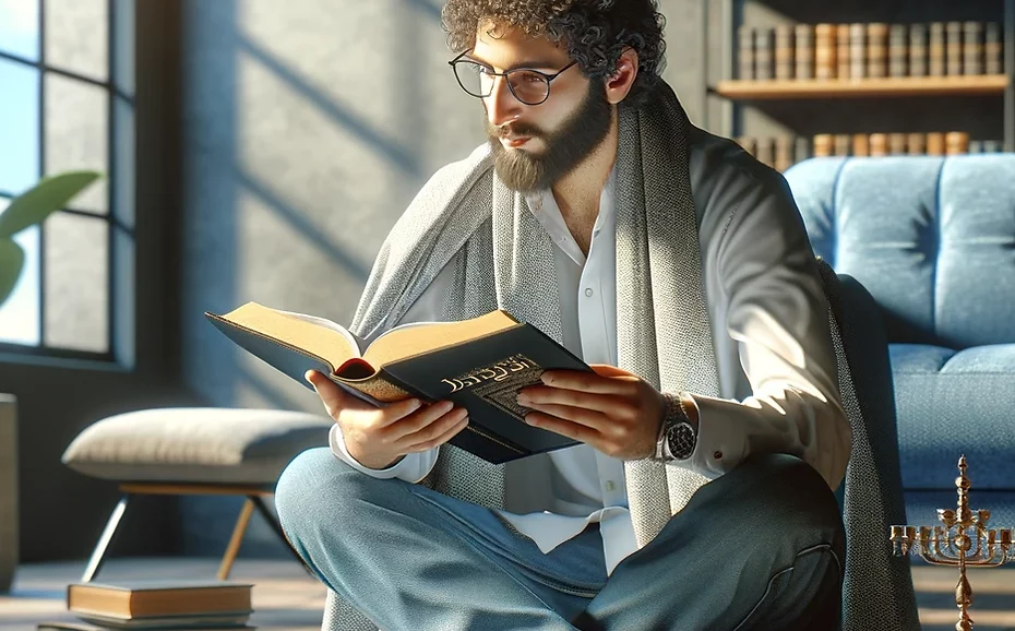 The picture of the man who is reading Torah