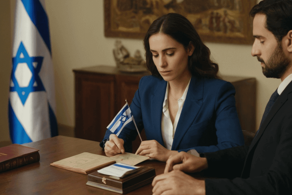 The picture of the couple with the Israeli flag on the background.